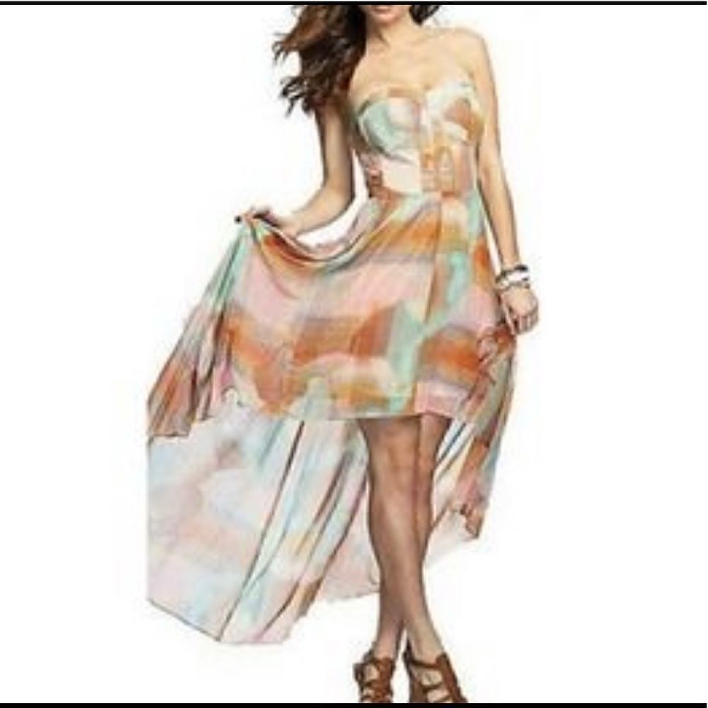Guess Los Angeles pastel strapless high low dress size 2